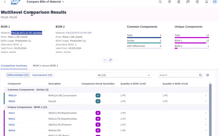 Compare BOMs in SAP S/4HANA