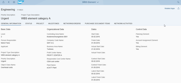 WBS Element in SAP S/4HANA