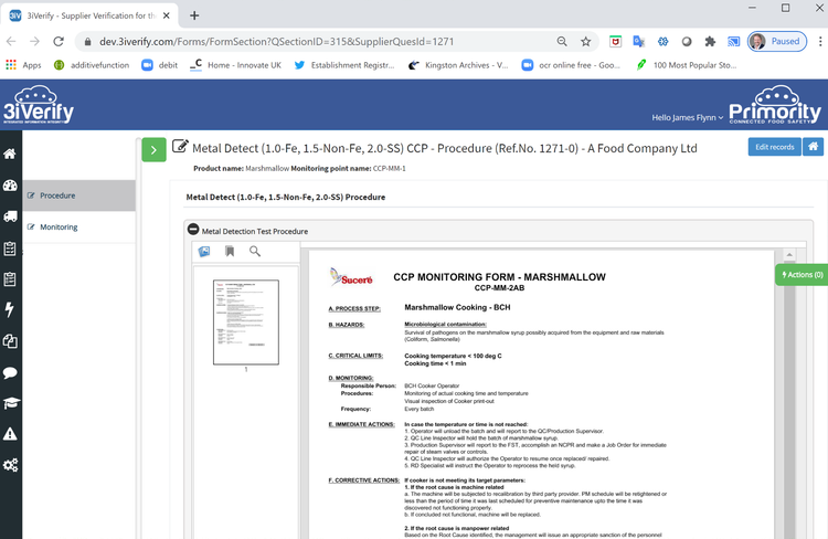 3iVerify Monitoring Form