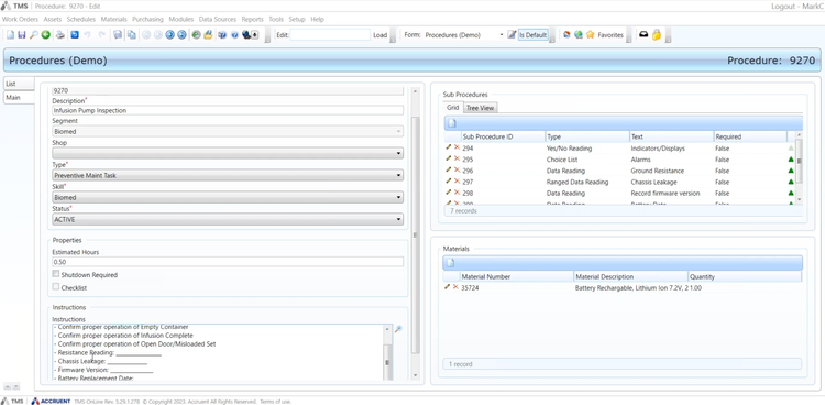 Accruent TMS Preventive Maintenance Subprocedures