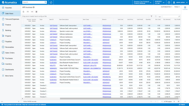 ERP Finance Module Data Analysis Acumatica