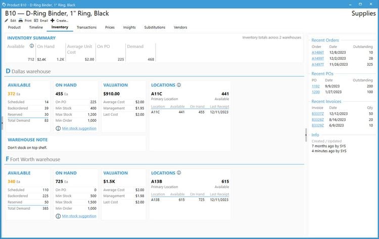 Acctivate Product Inventory By Warehouse Location