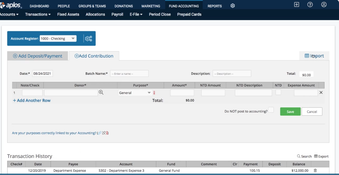 Aplos Fund Accounting: Deposit/Payment Adding