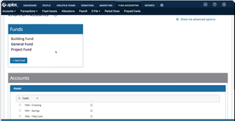 Aplos Fund Accounting: Funds and Accounts Page