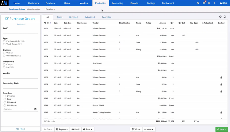 ApparelMagic Purchase Orders