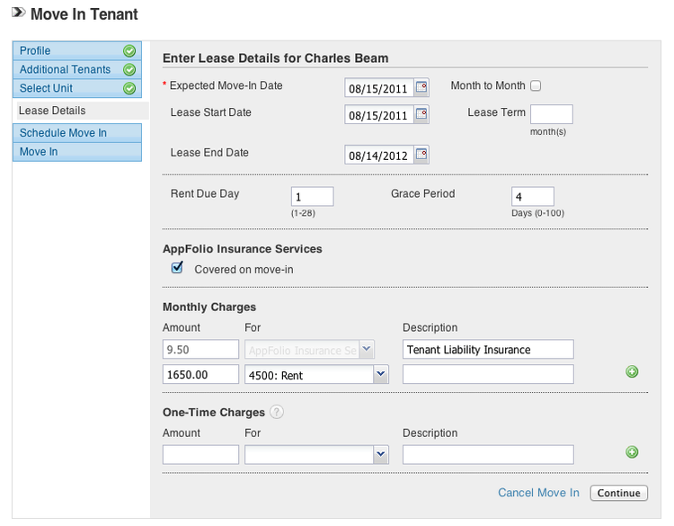 AppFolio Move-In Lease Details