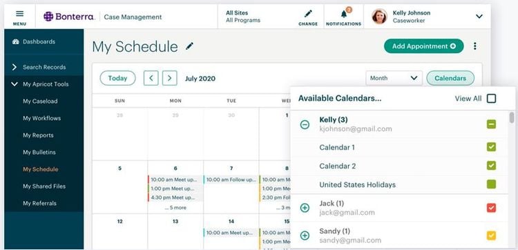 Bonterra Case Management Calendar and Schedule