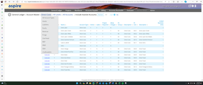 Aspire GovCon Accounting: Chart of Accounts