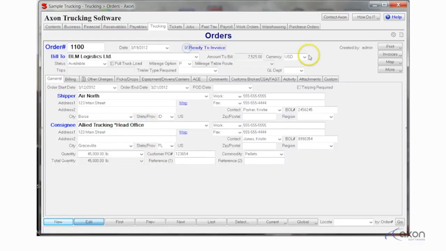 AXON Trucking Software: Receivable Report