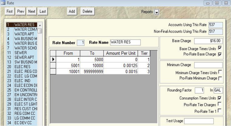 Banyon Utility Billing Rate Setup