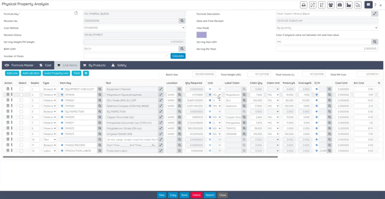 BatchMaster ERP Formulation And Physical Property Analysis