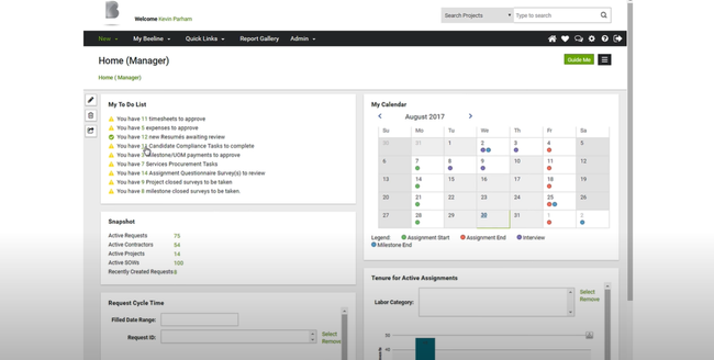 Beeline VMS: Dashboard