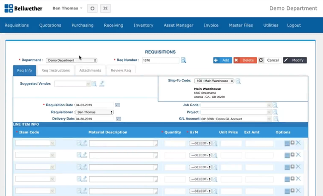 Bellwether Purchasing: Requisitions