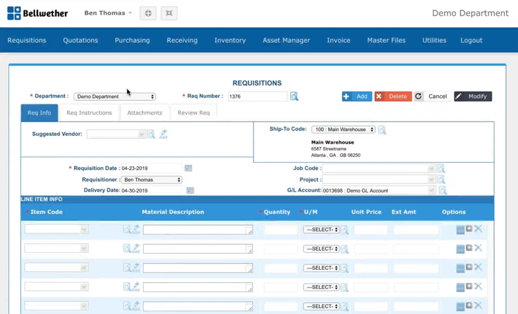 Bellwether Purchase Requisition