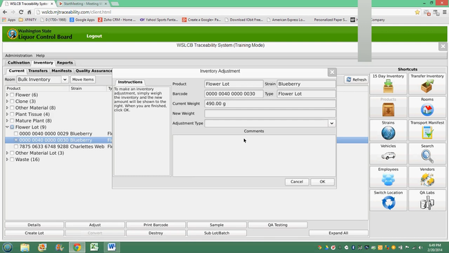 BioTrackTHC: Inventory Adjustment Page