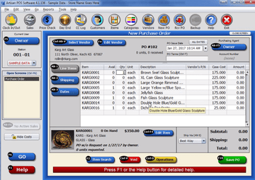 Artisan POS Deluxe Software Screenshot