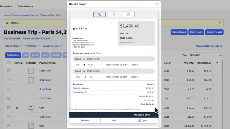 SAP Concur Flight Receipt