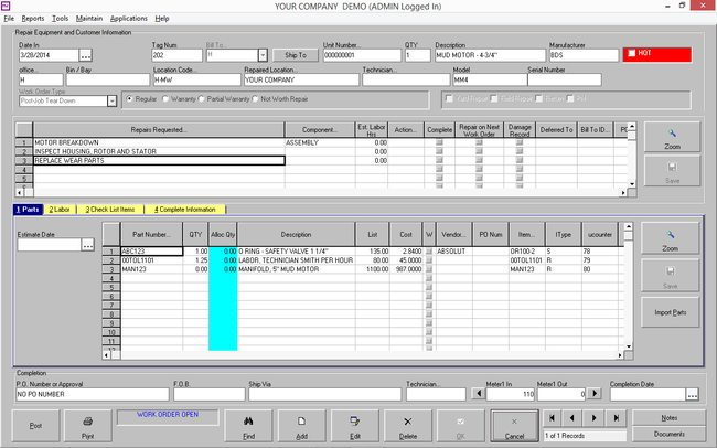 RTMS - Oilfield Rental Tool Management Software: Work Orders