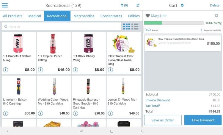 Cova Dispensary POS Tablet View