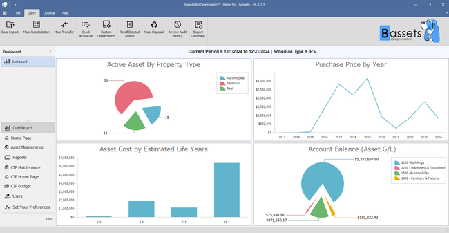 Bassets eDepreciation: Dashboard