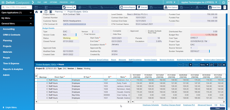 Deltek Costpoint EAC Screen