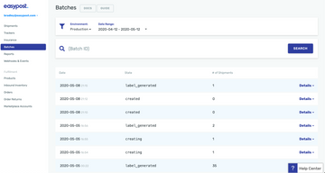 EasyPost Shipping API Screenshot