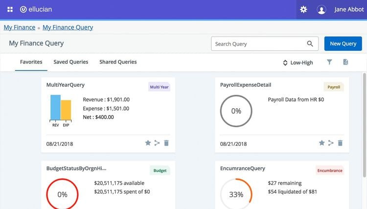 Ellucian Banner Finance Query Dashboard