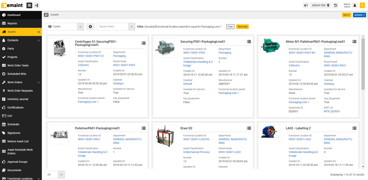 eMaint Asset Inventory Cards