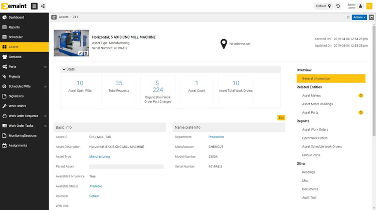 eMaint CMMS Asset Detail View