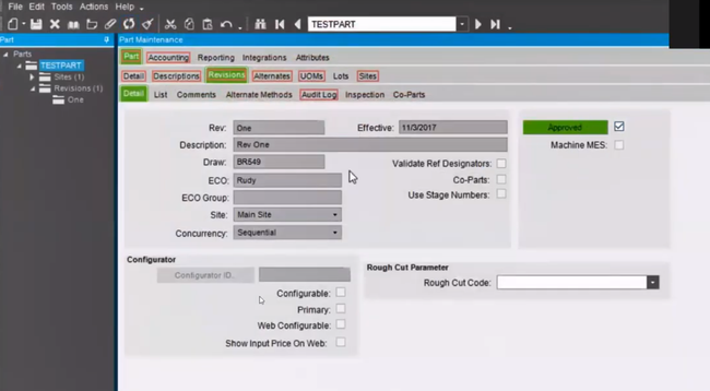 Epicor Advanced MES: Part Maintenance