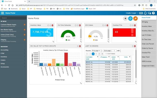 Epicor Prophet 21: Home Portal