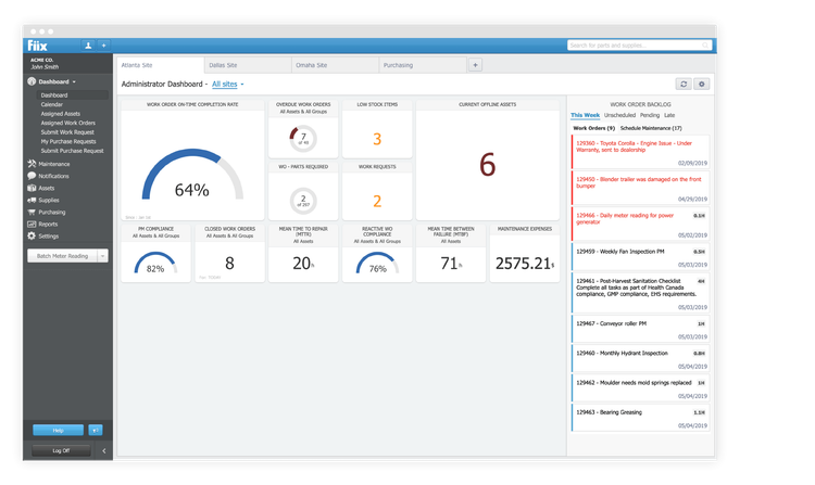 Administrator Dashboard in Fiix