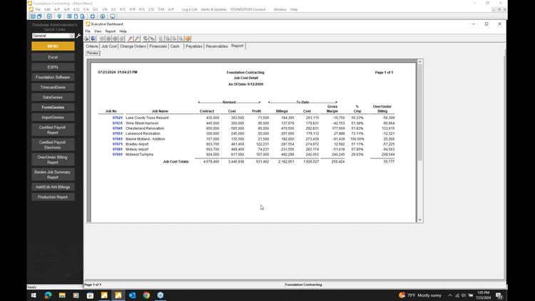 Foundation Software Job Cost Details