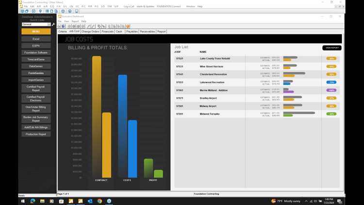 Foundation Software Job Costs Dashboard