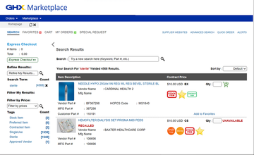 GHX Healthcare Supply Chain Screenshot