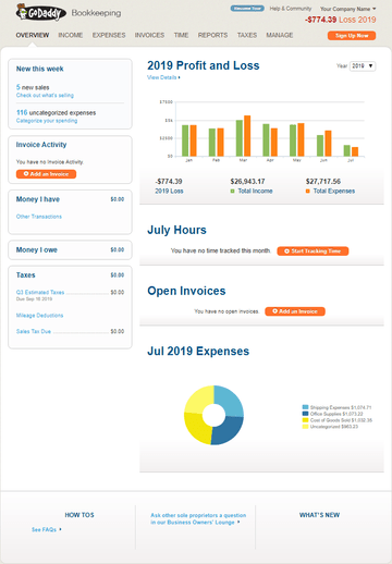 GoDaddy Online Bookkeeping Screenshot