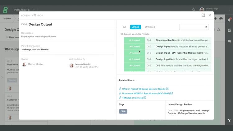 Greenlight Guru Design Output