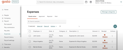 Gusto: Expenses