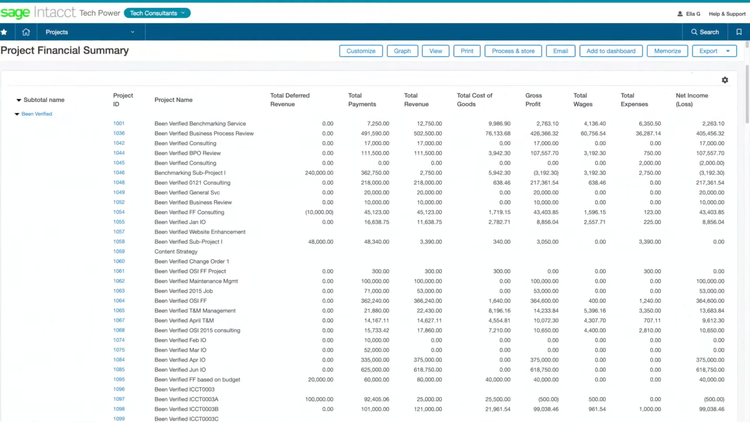 Sage Intacct Project Financial Summaryr