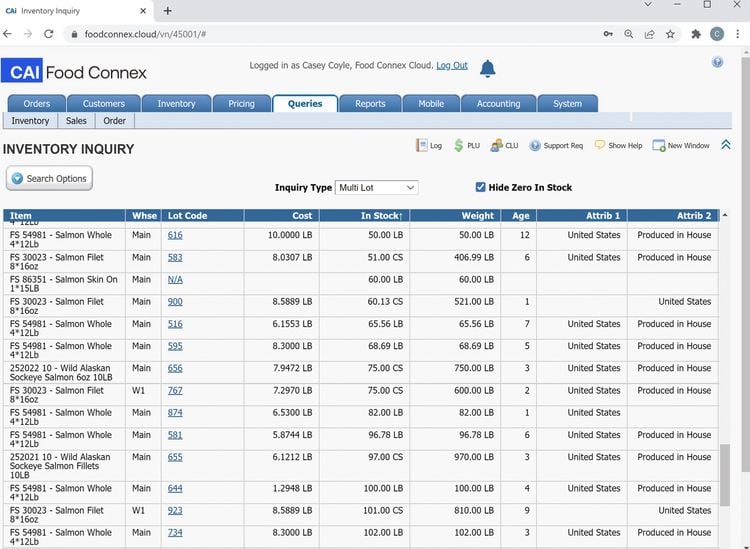 Inventory Inquiry in Food Connex