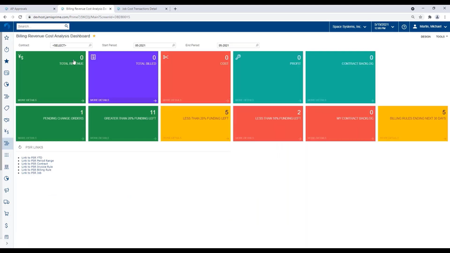 JAMIS Prime ERP: Dashboard