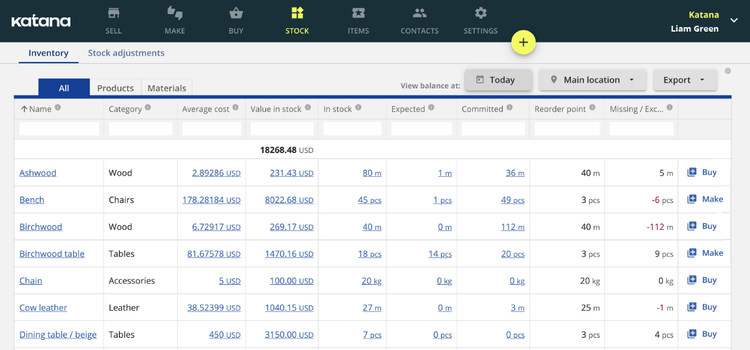 Stock item management in Katana Manufacturing ERP