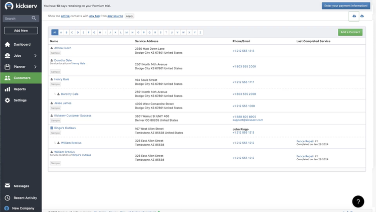 Kickserv Customer Database Lookup