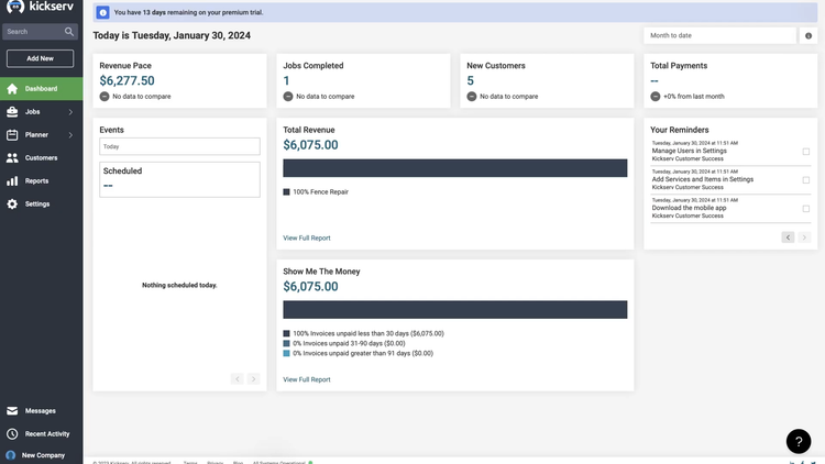 Kickserv Dashboard