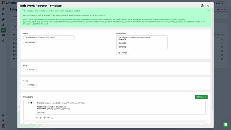 Limble Work Order Request Template