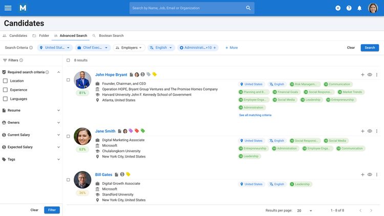 Manatal Advanced Search for Candidates