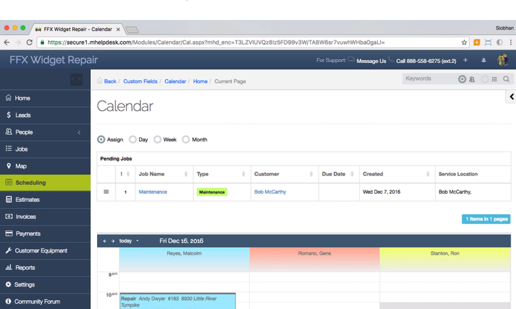 Calendar view in mHelpdesk