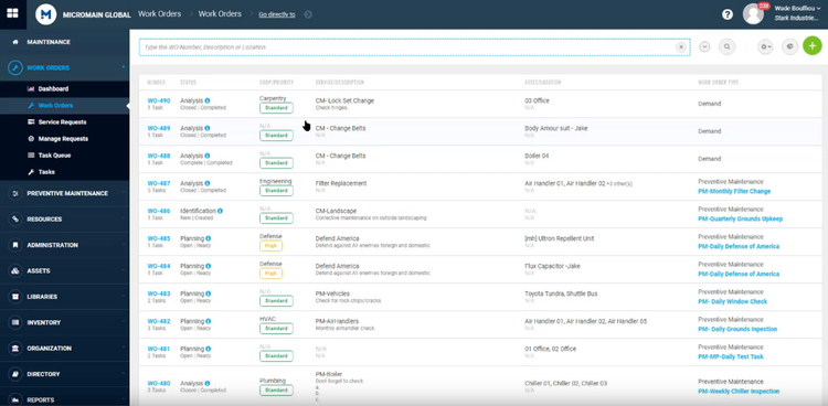 List of Work Orders in MicroMain