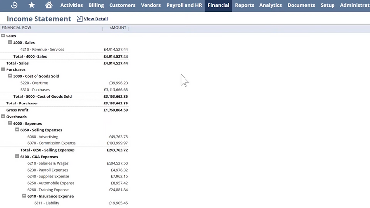 Income Statement in NetSuite