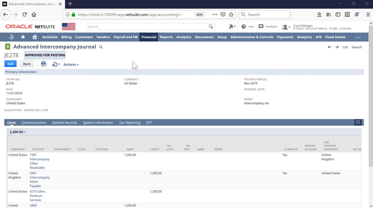 NetSuite Advanced Intercompany Journal